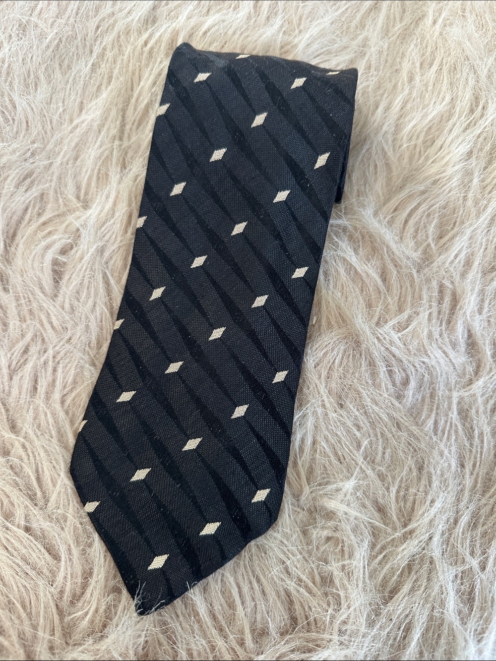 Giorgio Armani Black Tie with Cream Diamond Accents